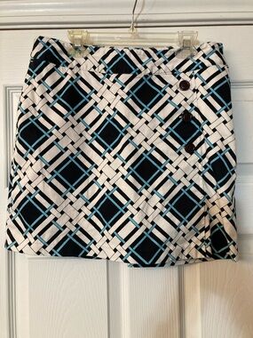 Greg Norman Collection Black, White & Light Blue Geometric Mini Skort - Small